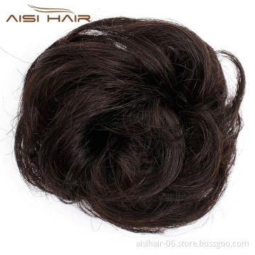 Aisi Hair Brazilian Human Hair Curly Brown Chignon Bun Elastic Rope Rubber Band Hairpiece Clip In Extension For Black Women